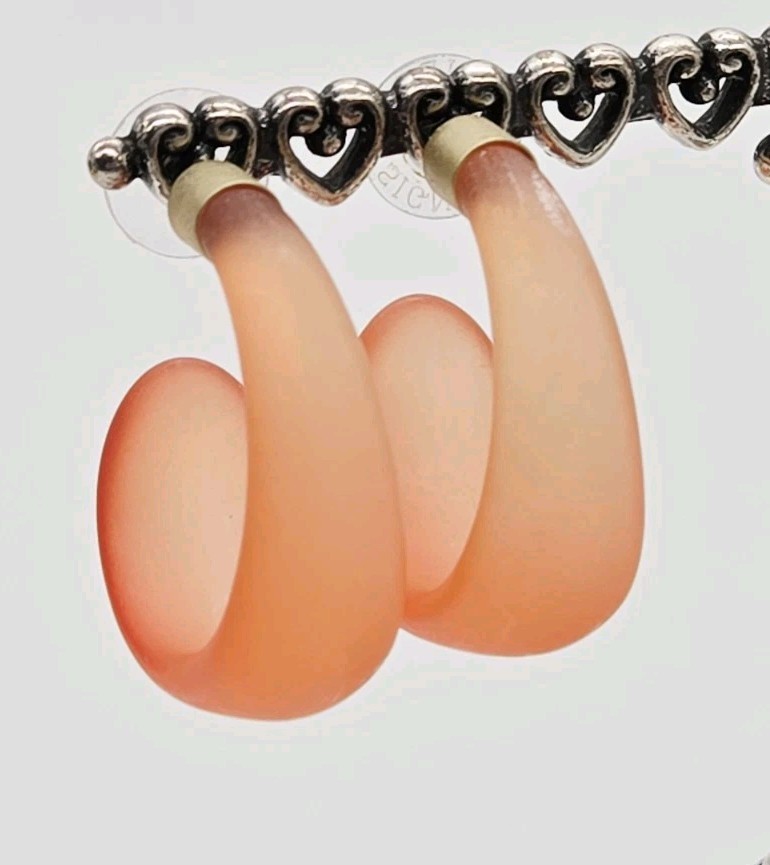 Orange Hoop Earrings Matte Lucite Frosted Orange Premier Design 1.25 in