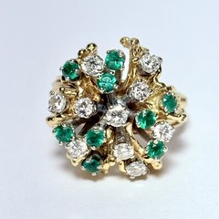 14K Yellow Gold 0.72ctw Emerald 0.60ctw Diamond Size 8.25 Cocktail Ring 9.6g
