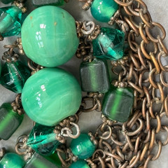 Antique Vintage Early Art Deco Czech Flapper Necklace Green Glass Beads Beaded
