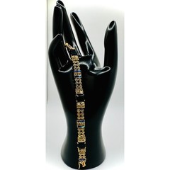 Vintage Gold Tone Blue and Clear Crystal Link Bracelet with Extender 7.25-8.5 In