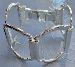 VTG Brighton Etched Flowers Wide Panels Bracelet Silver Plate, Customizable