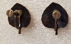 Vtg Stuart NYE Sterling Silver Copper Leaf Screwback Hand Wrought Studs – Nature
