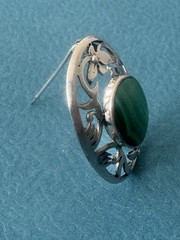Vintage Navajo .925 Sterling Silver And Malachite Floral Frame Brooch