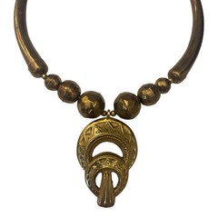 Vintage Brass Etruscan Necklace Tribal Statement Egyptian Revival Art Deco