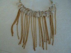 VINTAGE 38″ GLASS STONE AND CHAIN PENDANT NECKLACE #S