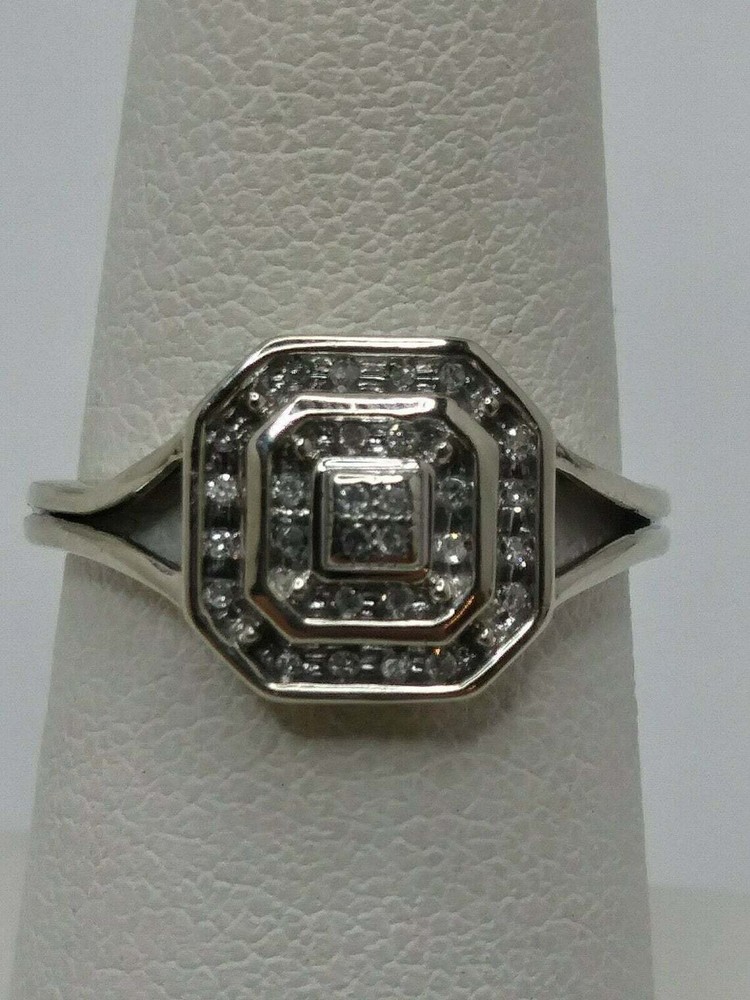 Art Deco Round Lab-Created Diamond Cluster Engagement 14K White Gold Finish Ring