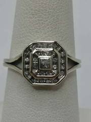 Art Deco Round Lab-Created Diamond Cluster Engagement 14K White Gold Finish Ring