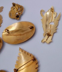 Vintage Thailand SIAM Bronze Gold-tone Niello Brooch Pins Lot of 9 L84