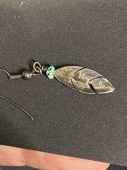 VINTAGE 925 STERLING SILVER HW TURQUOISE FEATHER DANGLE EARRINGS 1 5/8”