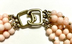 Vintage Kenneth Jay Lane 6 Strand Pink Faux Glass Angel Skin Coral Chocker 17″