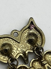 Vintage Articulated Owl Pendant Ivory Enamel Colorful Rhinestones Gold Tone 2.5″