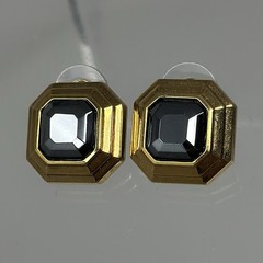Vintage Lanvin Germany Gold Tone Octagon Hematite Art Deco Style Stud Earrings