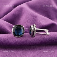 925 Silver December London Blue Topaz Gemstone Business Formal Mens Cufflinks