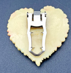 Vintage Carved Celluloid Heart BLOOMING Flowers Pink Lime Green Fur Dress Clip