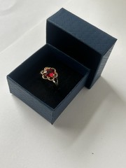 Vintage Red Cubic Zirconia Ring Gold Plated Womens Size 7.5