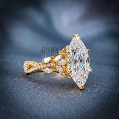 Vintage Marquise Moissanite Engagement Ring 14K Yellow Gold Plated 925 Silver