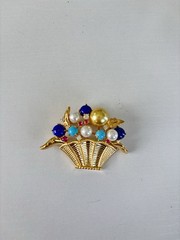 Lapis Lazuli Flower Basket Brooch
