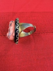 Vtg Cameo Style Ring Black Pink Angry Asian Portrait Adjustable Statement
