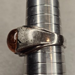 Vintage Clark & Coombs Sterling Silver Ring Amber Glass Cabochon Size 11.75