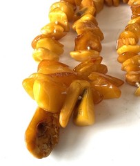 Vintage 80s Baltic Amber Necklace 10” Egg Yolk Honey Amber Nuggets Drop Pendant
