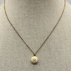 Vintage Carved Flower Necklace Tiny Charm Gold Filled Chain 16″
