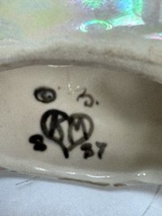 VNTG Rare Ceramic Cuff Bracelet Iridescent Cat With Whiskers, Signed KM 1987