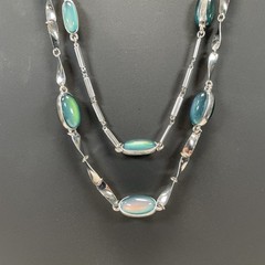 Coldwater Creek Double Strand Station Silver Tone & Green Mood Stones Necklace