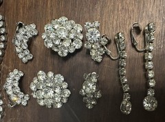 VTG Estate 13 Piece Silver Costume Rhinestone Jewelry Earrings Choker Brooch