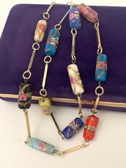 Vintage Art Deco Murano Venetian Multi Color Lampwork Beaded Necklace 30 in