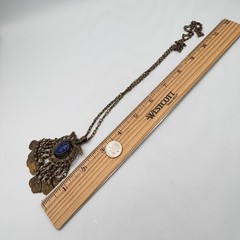 Vintage Middle Eastern Ornate Handcrafted Pendant Necklace w Lapis Lazuli Stone
