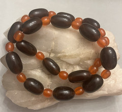 Vintage-Root Beer/Cherry Cola/Amber Orange-Carved Horn-Oval Bead-28 in Necklace