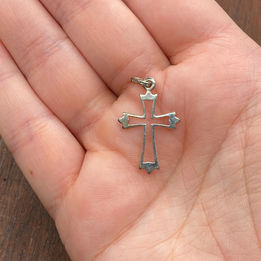 Vintage 925 Sterling Silver Cross Openwork Design Pendant Bracelet Charm