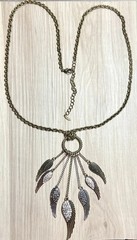 Vintage VCLM Bronze Tone Wing Cubic Zirconia Accented Chandelier Necklace, 22”