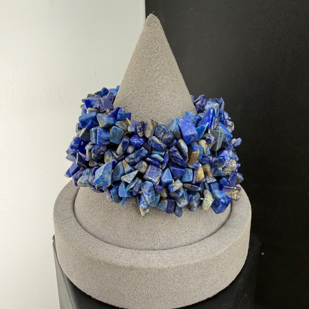 Vintage Lapis Lazuli Stone Bracelet Nuggets Blue Stretch 7”