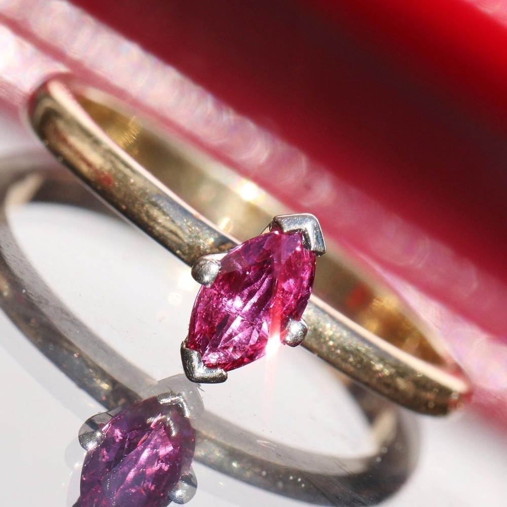 14k yellow gold sz 4.5 ring 0.25ct rhodolite garnet solitaire 1.8g Exclusive N18
