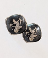Vintage Sterling Silver 925 Siam Niello Hindu Goddess Screw Back Earrings