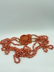 Vintage Momo Coral Peony Blossom Beaded Necklace 8-9mm Round Bead 298g Collector
