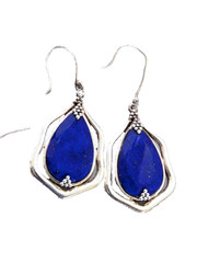 VINTAGE STERLING SILVER DROP DANGLE FACETED LAPIS LAZULI EARRINGS 2″