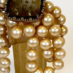 LES BERNARD Faux Pearl Choker Necklace Intaglio Lovers Cameo Hermes Aphrodite