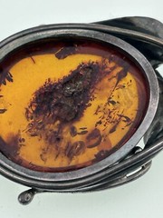 Natural Baltic Amber Organic Fossil 925 Silver Vintage Large Pendant Latvia 70s