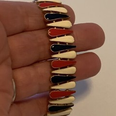 Vintage Signed Italian VIRO 1960s Gold Tone Red White Blue Enamel Bracelet 7.75