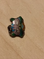 Rare Vintage 1970s Cloisonné Enamel Charm Double Sided Kitty Cat Gold Wash 0.5”
