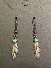 VINTAGE 925 STERLING SILVER HW TURQUOISE FEATHER DANGLE EARRINGS 1 5/8”