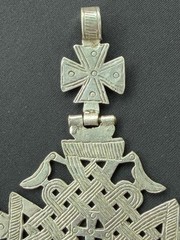 Vintage Ethiopian Cross Pendant Birds Large 5” Heavy 42g Silver Hinged Bale