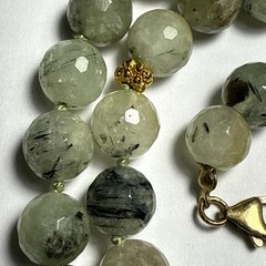 Necklace Green Prehnite Gold Vermeil Clasp Spacer Beads 24” 10mm Faceted Beads