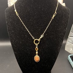 Vintage 12k GF Pocket Watch Chain FOB Necklace, Dog Clip,Goldstone & Citrine Gem