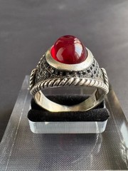 Vintage 925 Sterling Silver Red Agate & Black CZ Accents Ring Size 11.25 US