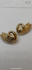 Vintage Gold Tone Swan Post Earrings Romantic Bird Costume Jewelry Pierced Earri