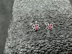 0.40g Vintage Sterling Silver 925 Butterfly Earrings Pink Sparkling Design M