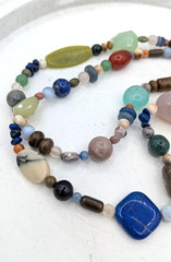 Vintage Beggars Bead Necklace Polished Stone Multicolor 20″